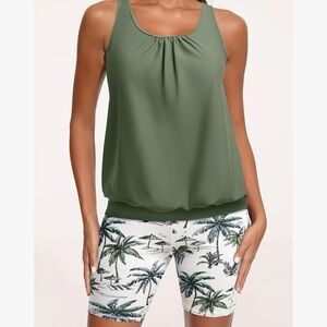 Athletic and Swim Olive Green Sleeveless Racerback Tankini Set
